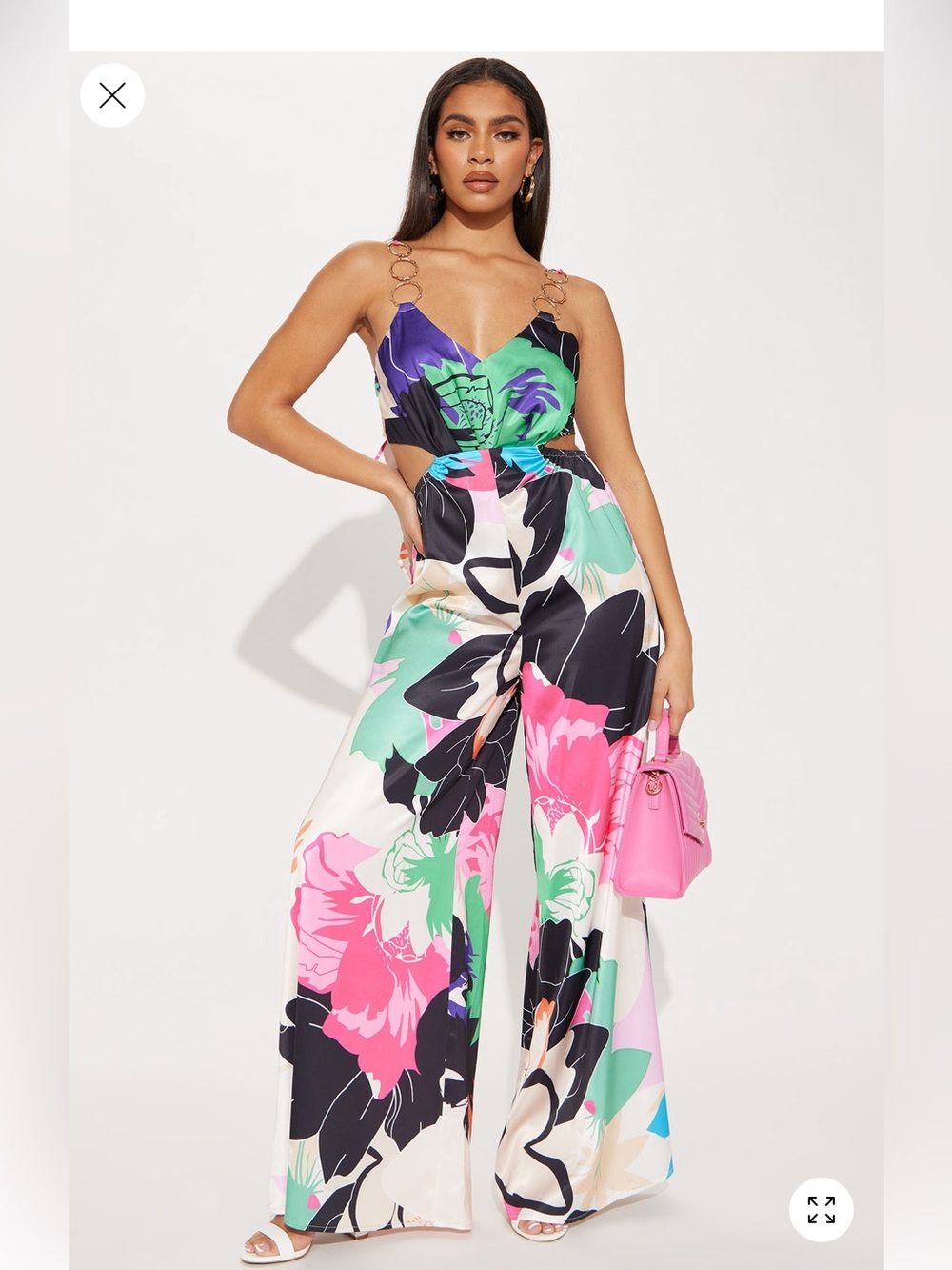 Fashion Nova Floral Wide-Leg Jumpsuit in Pink, Green & Black